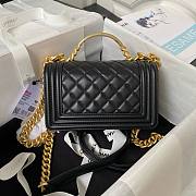 Chanel Boy Black Grained Shiny Calfskin Gold Handle Bag 20cm - 3