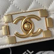 Chanel Boy White Grained Shiny Calfskin Gold Handle Bag 20cm - 2