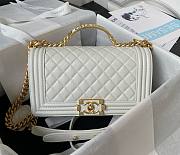 Chanel Boy White Grained Shiny Calfskin Gold Handle Bag - 1