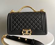 Chanel Boy Black Grained Shiny Calfskin Gold Handle Bag - 1