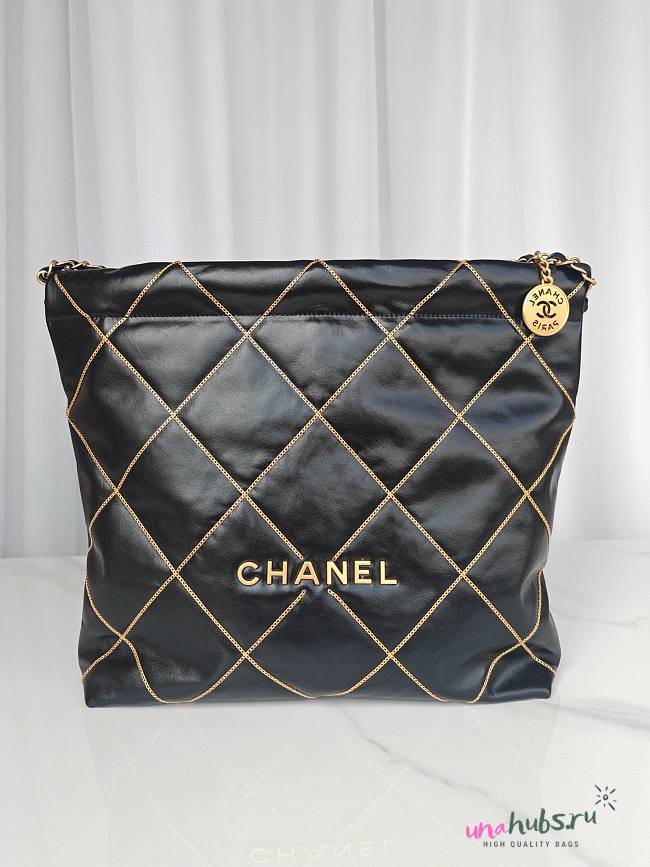 Chanel AS4486 22 black leather gold line bag - 1