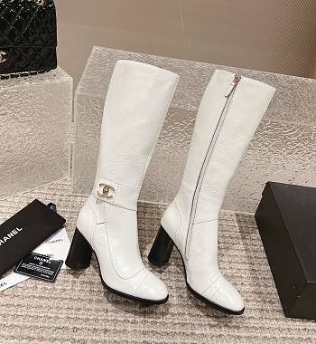 Chanel white high boots