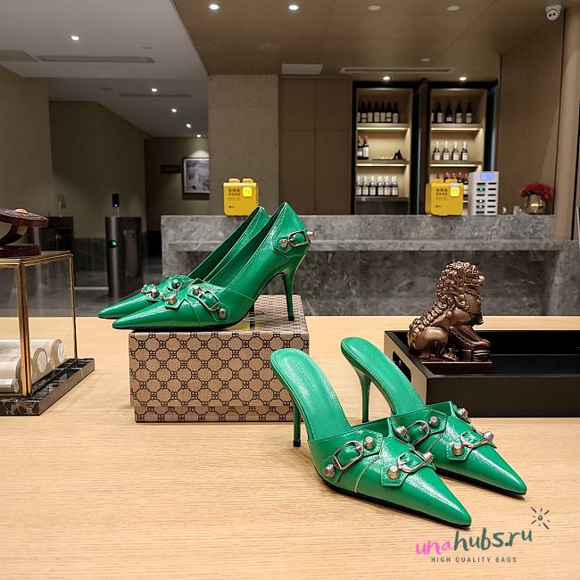 Balenciaga green buckled heels / mules - 1