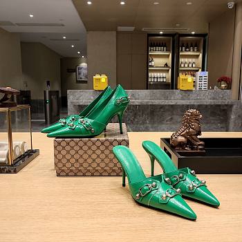 Balenciaga green buckled heels / mules