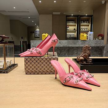 Balenciaga hot pink buckled heels / mules