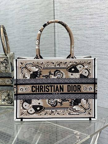 Dior Medium Book Tote Beige Multicolor Butterfly Embroidery Bag