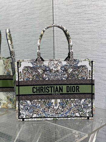 Dior Medium Book Tote Green Multicolor Butterfly Embroidery Bag