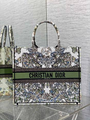 Dior Large Book Tote Green Multicolor Butterfly Embroidery Bag
