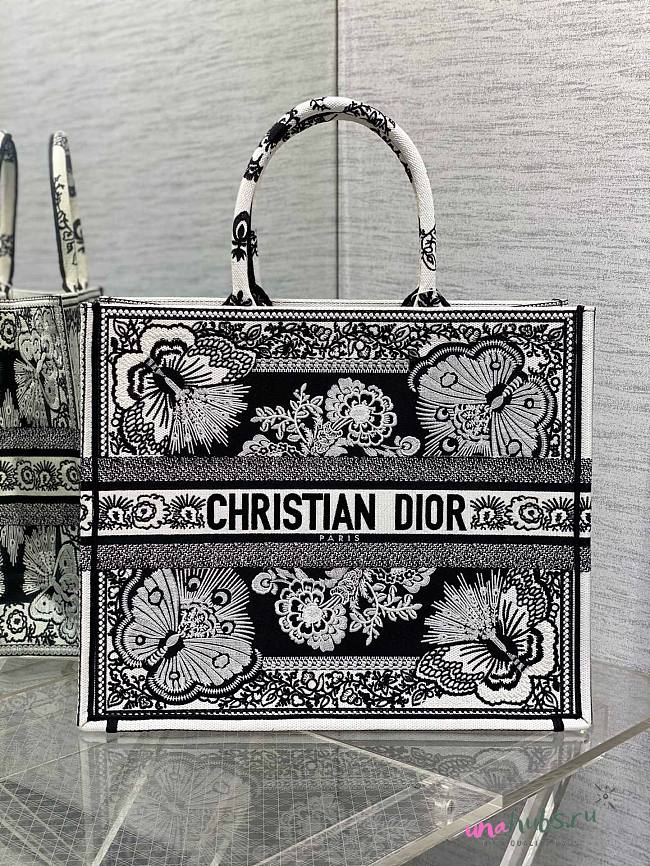 Dior Large Book Tote Black Multicolor Butterfly Embroidery Bag - 1