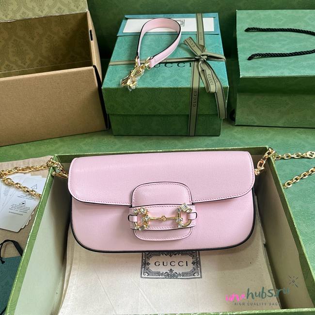 Gucci Horsebit 1955 small pink crystal hardware shoulder bag  - 1