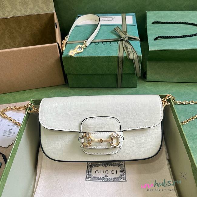 Gucci Horsebit 1955 small white crystal hardware shoulder bag - 1