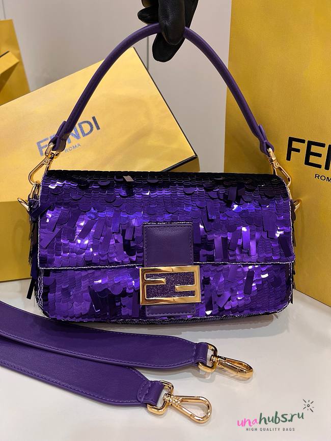 Fendi Baguette Medium Purple Sequined Bag - 1