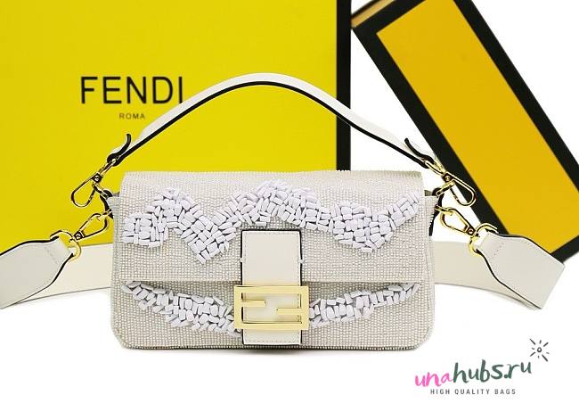 Fendi Baguette White Beaded Bag  - 1