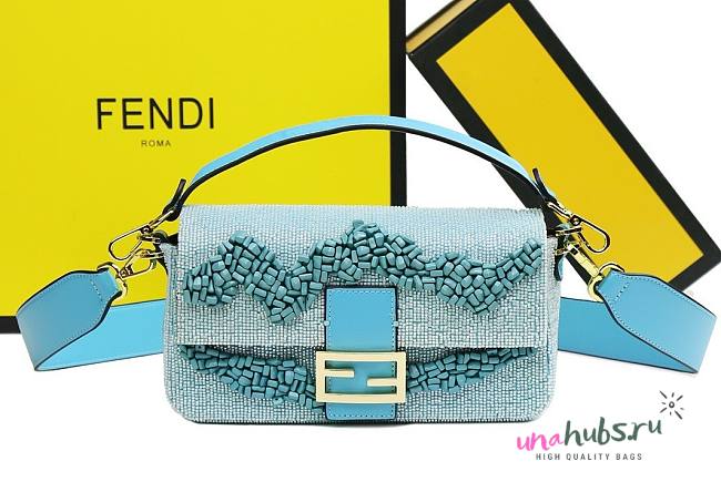 Fendi Baguette Blue Beaded Bag - 1