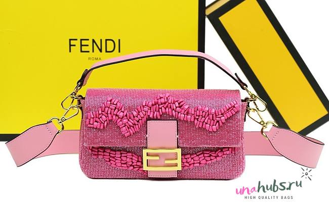 Fendi Baguette Pink Beaded Bag - 1