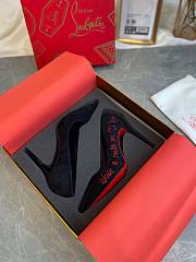 Louboutin red letter black heels  - 5