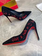 Louboutin red letter black heels  - 3