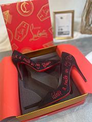 Louboutin red letter black heels  - 2