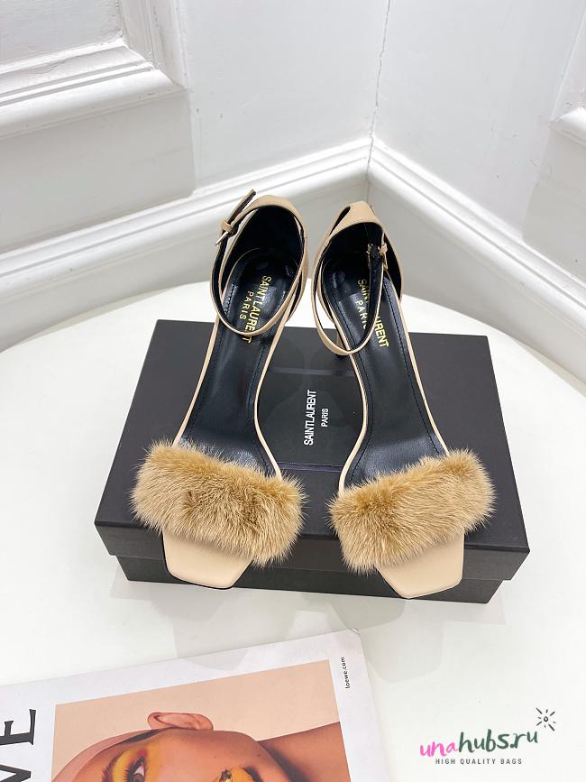 YSL Saint Laurent Fur Beige Heels - 1