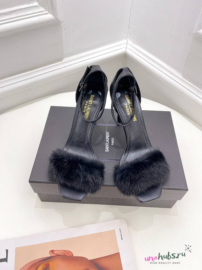 YSL Saint Laurent Fur Black Heels - 1