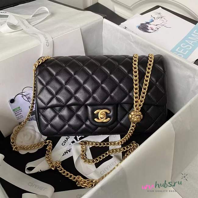 Chanel Lambskin Quilted CC Rose Black Flap Bag - 1