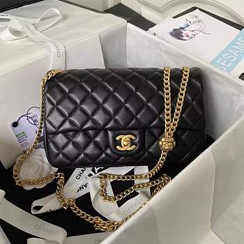 Chanel Lambskin Quilted CC Rose Black Flap Bag