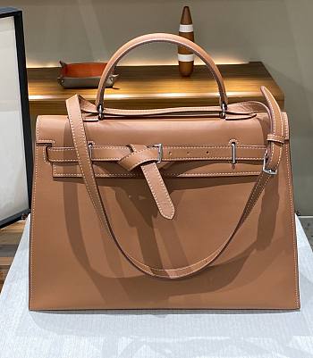 Hermes Kelly flat brown leather bag