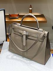 Hermes Kelly flat gray leather bag - 2