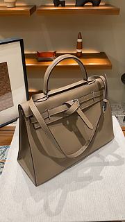 Hermes Kelly flat gray leather bag - 3