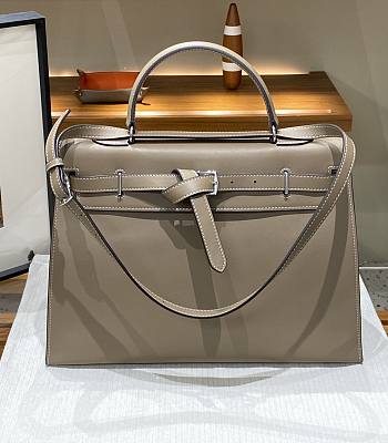Hermes Kelly flat gray leather bag