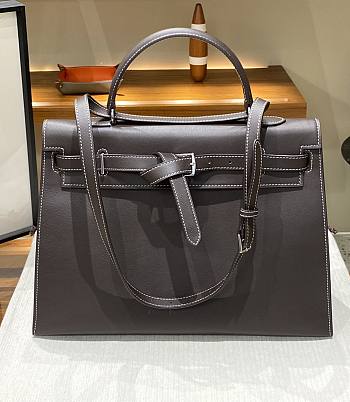 Hermes Kelly flat coffee leather bag