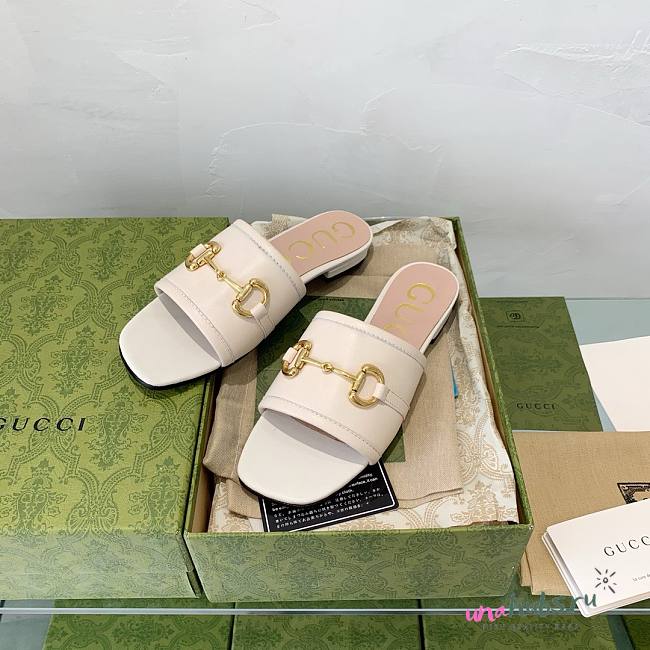 Gucci Horsebit White Leather Slippers  - 1