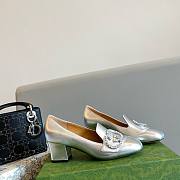 Gucci GG Silver Heeled Loafers - 3