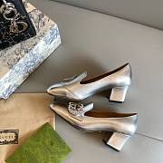 Gucci GG Silver Heeled Loafers - 2