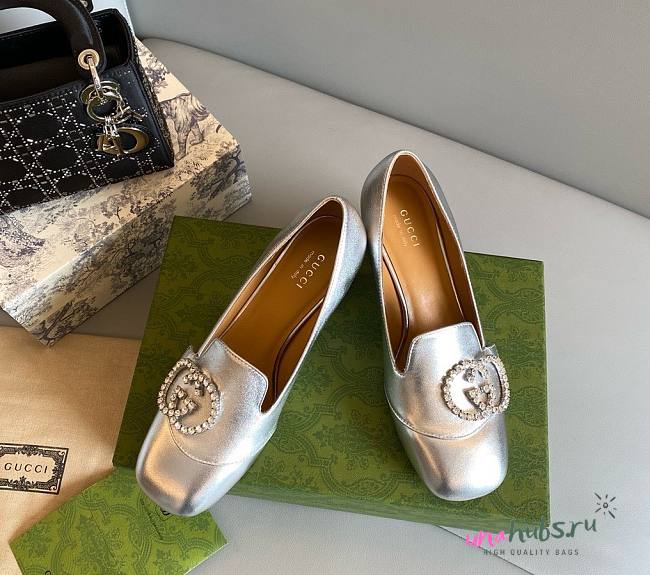 Gucci GG Silver Heeled Loafers - 1