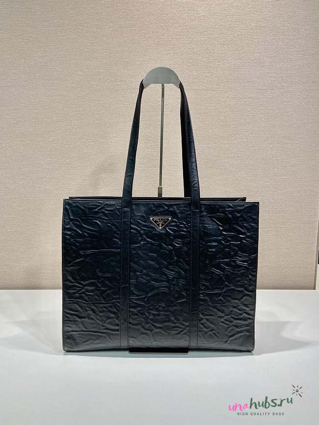 Prada large antique nappa black leather tote - 1