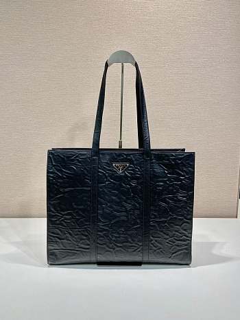 Prada large antique nappa black leather tote