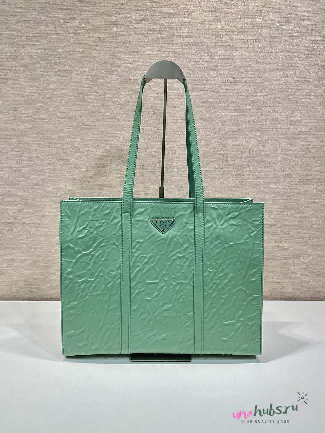 Prada large antique nappa green leather tote - 1