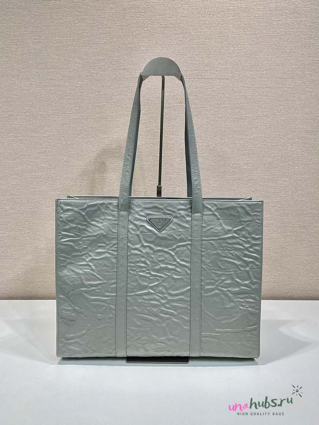 Prada large antique nappa gray leather tote - 1