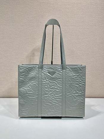 Prada large antique nappa gray leather tote