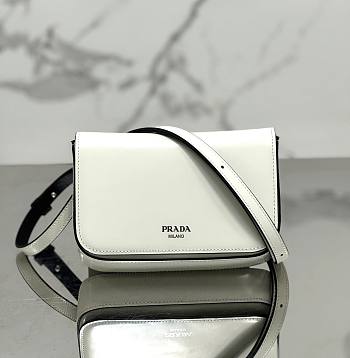 Prada logo stamp top white brushed leather bag 