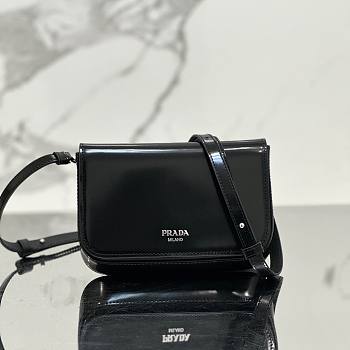 Prada logo stamp top black brushed leather bag