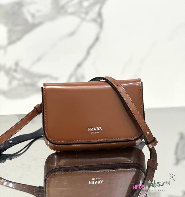 Prada logo stamp top brown brushed leather bag - 1