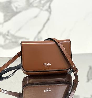 Prada logo stamp top brown brushed leather bag