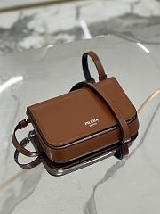 Prada logo stamp top brown brushed leather bag - 2