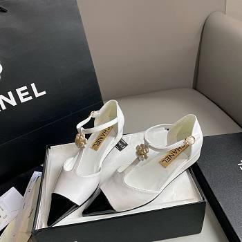 Chanel white flower shoes  