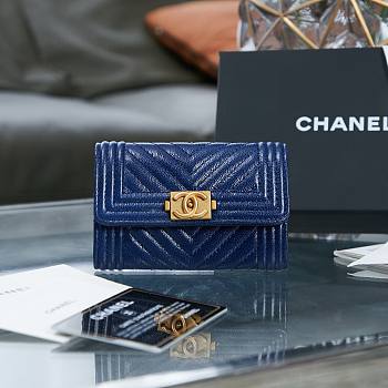Chanel blue lambskin V quilted wallet