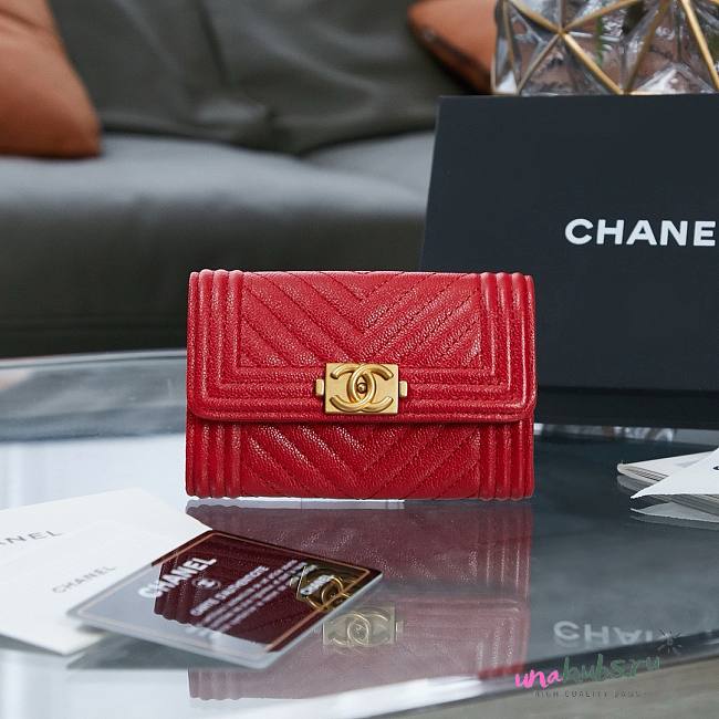 Chanel red lambskin V quilted wallet - 1