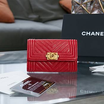 Chanel red lambskin V quilted wallet