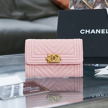 Chanel pink lambskin V quilted wallet